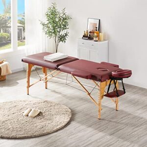 Yaheetech Massage Table Portable Lash Beds Spa Bed Massage Couch Foldable Spa Tables Adjustable 2 Fold with Non-Woven Bag 24 inch, Burgundy - Image 2