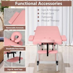 ABET Massage Table, 2 Fold Portable Lash Bed for Eyelash Extensions, Height Adjustable Lightweight Professional Facial Spa Beauty Salon Tattoo Table, Aluminum Feet & Pink - Image 5